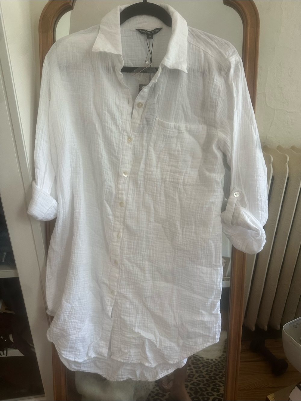 Lightweight White Button-Front Swim Coverup Shirt
